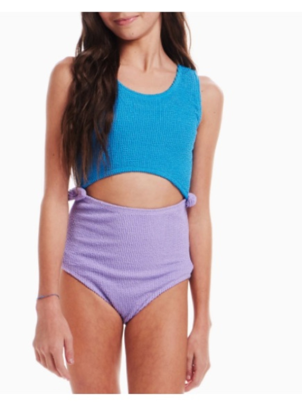 NWT Andy & Evan Girls Textured Cutout Swimsuit Size L 12/14 Blue Purple
